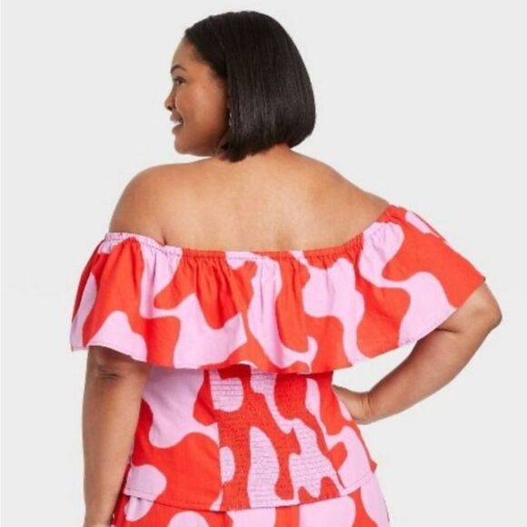 NWT Ava & Viv Ruffle Off the Shoulder Blue & Gold Top size 2X - Picture 5 of 6